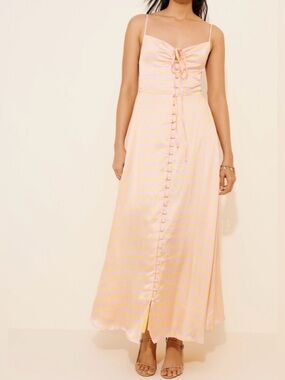 OLIVIA RUBIN Pink and Yellow Check Tie-Front Maxi Dress